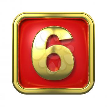 Gold Numbers in Frame, on Red Background - Number 6