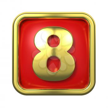 Gold Numbers in Frame, on Red Background - Number 8