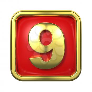 Gold Numbers in Frame, on Red Background - Number 9