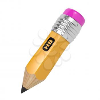 Pencil of Yellow Color with Rubber on the End. Isolated on White.
