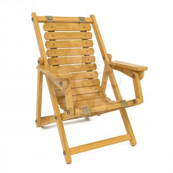 Wooden Folding Deckchair. Isolated on White Background.