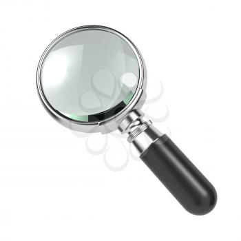 Magnifying Glass with Silver Border, Isolated on White.