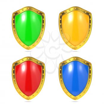 Set of Blank Protection Shields Isolated on White Background.