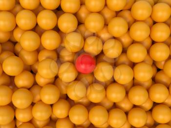 Many Yellow Balls with One Red Ball in the Center.