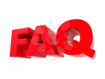 FAQ - Red 3D Text. Isolated on White Background.