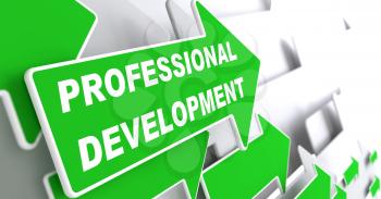 Professional Development - Business Concept. Green Arrow with Webinar slogan on a grey background. 3D Render.