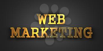 Web Marketing. Gold Text on Dark Background. Business Concept. 3D Render.