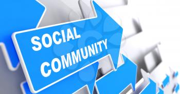 Social Community - Social Concept. Blue Arrow with Social Community slogan on a grey background. 3D Render.