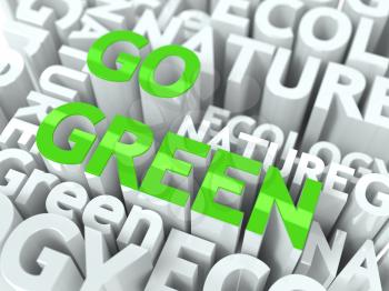 Go Green Concept. Inscription of Green Color Located over Text of White Color.