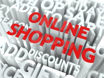 Online Shopping Concept. The Word of Red Color Located over Text of White Color.