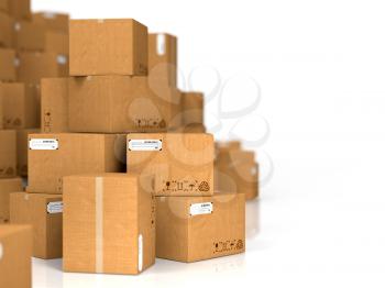 Industrial Background. Cardboard Boxes on White Background.