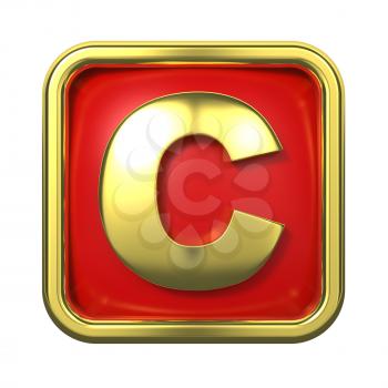Gold Letter C on Red Background with Frame.