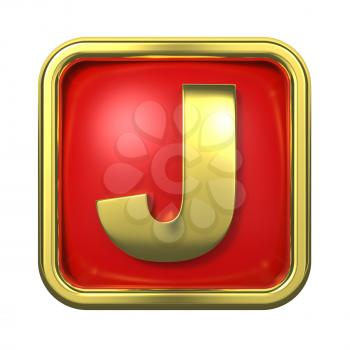 Gold Letter J on Red Background with Frame.