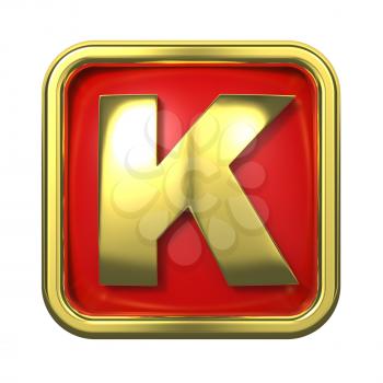 Gold Letter K on Red Background with Frame.