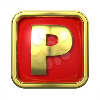 Gold Letter P on Red Background with Frame.