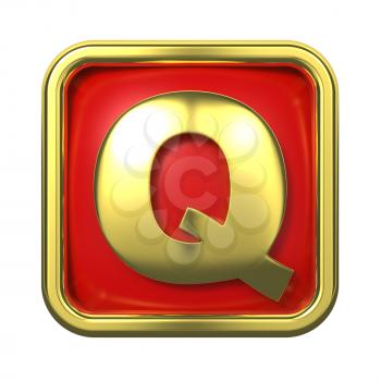 Gold Letter Q on Red Background with Frame.
