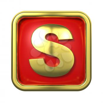 Gold Letter S on Red Background with Frame.