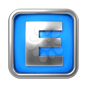 Silver Letter in Frame, on Blue Background - Letter E