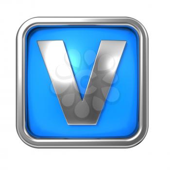 Silver Letter in Frame, on Blue Background - Letter V