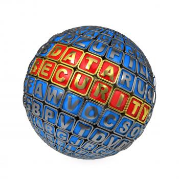 Data Security Concept. Metallic Ball with Gold Phrase Data Security and Some other Letters.