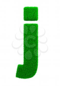 Grass Letter J Isolated on White Background.