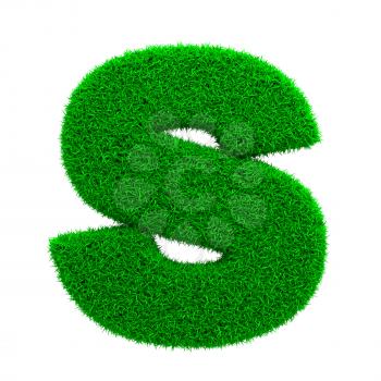 Grass Letter S Isolated on White Background.