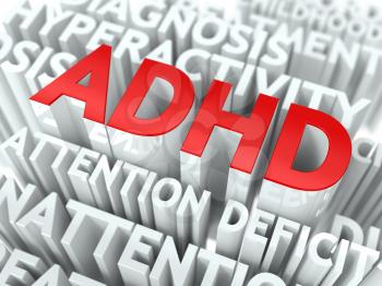 ADHD Concept. The Word of Red Color Located over Text of White Color.