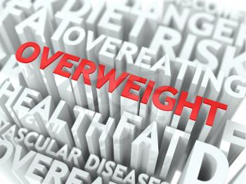 Overweight Concept. The Word of Red Color Located over Text of White Color.