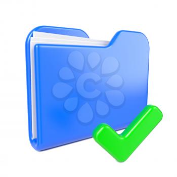 Blue Folder with Green Check Mark. Isolated on White.