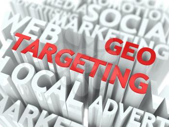 Geo Targeting Concept. The Word of Red Color Located over Text of White Color.