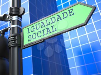 Social Concept. Social Equality Sign (Portuguese) on Blue Background.