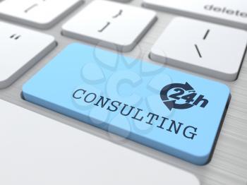 Customers Service Concept - The Blue Consulting Button on Modern Computer Keyboard. 3D Render.