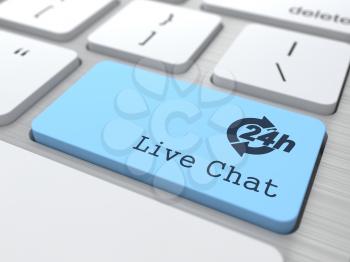 Customers Service Concept - The Blue Live Chat Button on Modern Computer Keyboard. 3D Render.