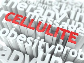 Cellulite - Wordcloud Medical Concept. The Word in Red Color, Surrounded by a Cloud of Words Gray.