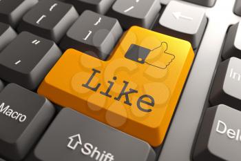 Like - Orange Button on Computer Keyboard. Social Media Concept.
