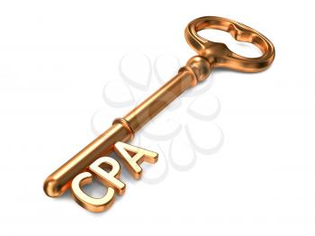 CPA - Golden Key on White Background. 3D Render.  Information Concept.