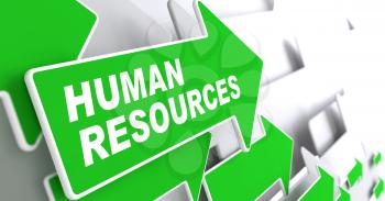 Human Resources. Business Concept. Green Arrow with Human Resources Slogan on a Grey Background. 3D Render.