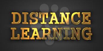Distance Learning - Business Concept. Gold Text on Dark Background. 3D Render.