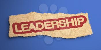 Leadership Word of Rough Paper, Circled in Red, on the Inclined Blue Background. Business Concept. 3D Render.