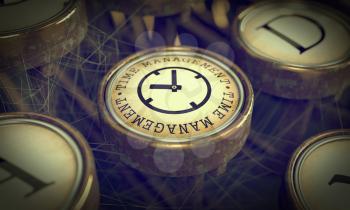 Time Management Button on Old Typewriter. Business Concept. Grunge Background for Your Publications.
