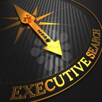 Executive Search - Business Concept. Golden Compass Needle on a Black Field Pointing to the Word Executive Search. 3D Render.