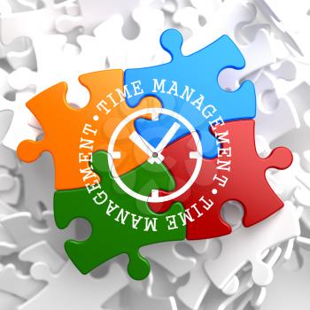 Time Management with Icon of Clock Face Written on Multicolor Puzzle Pieces. Business Concept.