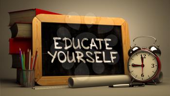 Hand Drawn Educate Yourself Concept  on Chalkboard. Blurred Background. Toned Image. 3D Render.