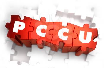 Word - PCCU on Red Puzzle on White Background. Selective Focus. 
