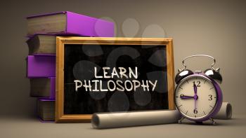 Hand Drawn Learn Philosophy Concept  on Chalkboard. Blurred Background. Toned Image. 3D Render.