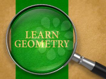 Learn Geometry through Loupe on Old Paper with Green Vertical Line Background. 3D Render.