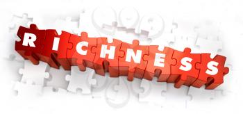 Richness - White Word on Red Puzzles on White Background. 3D Render. 