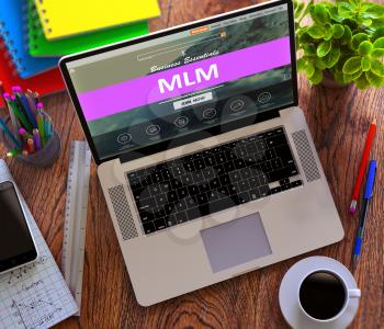 MLM - Multil Level Marketing - on Laptop Screen. Marketing and Sales Concept. 3D Render.