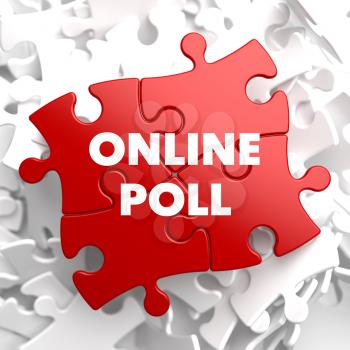 Online Poll on Red Puzzle on White Background. 3D Render.