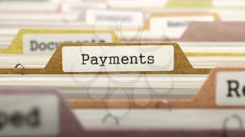 Payments on Business Folder in Multicolor Card Index. Closeup View. Blurred Image. 3D Render.